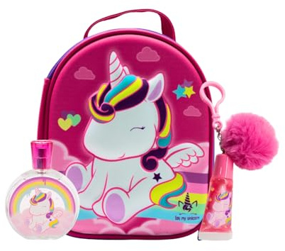 Eau My Unicorn Fragrance Gift Set for Kids – Eau de Toilette (100ml), Lip Gloss with Pompom Charm & 3D Unicorn Zip Case | Natural & Vegan | FSC Approved | Magical Perfume Gift for Girls