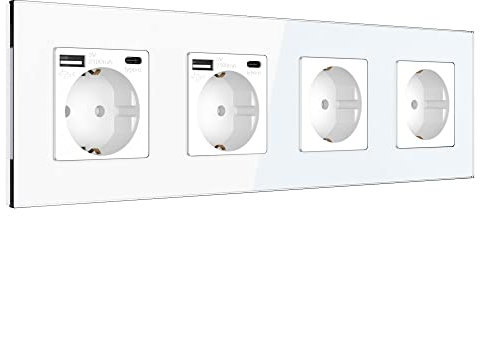 PULSAR Steckdose USB-C USB-A Schnell-Ladegerät Standard Schuko Steckdose 16A 4 Fach Unterputz mit USB Typ C, A Intelligente Erkennung Wandsteckdose Vierfachsteckdose Quick Charge für Büro Zuhause
