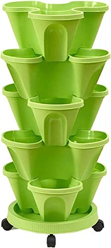 BLOSUM Pot de Fleurs Vertical en Plastique à 6 Niveaux, Pots de Fleurs Empilable, Jardinière en Tour pour Herbes et Jardin Vertical (Vert)