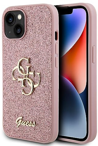 Guess GUHCP15SHG4SGP Hülle für iPhone 15 6.1 Rosa hardcase Glitter Script Big 4G