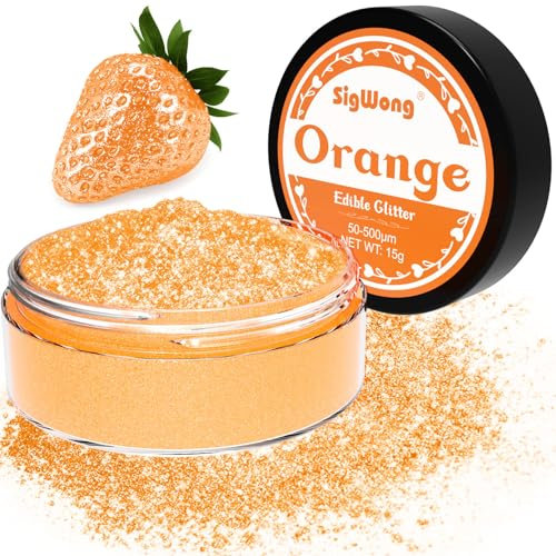 Edible Glitter for Drinks - 15g Edible Lustre Dust for Halloween Desserts Cake Decorations, Food Colouring Powder Paint for Chocolate, Strawberries, Drinks-Orange