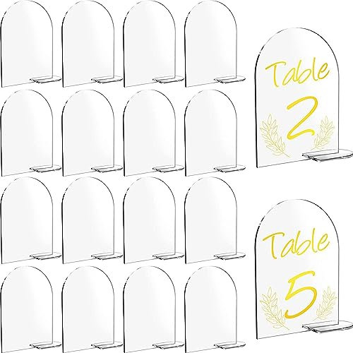 Niciksty Panneaux en Acrylique Transparent, 20 pièces Numéros de Table de Mariage avec Support, avec Support Cartes Vierges arquées Dessus Rond pour Mariage, dîner