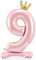 Folienballon 9. Geburtstag XXL Ballon 9 Hellrosa mit Standfuß selbststehend Ballon 9 Geburtstag Mädchen Kindergeburtstag Luftballon Zahl 9 Rosa mit goldener Krone, 84cm