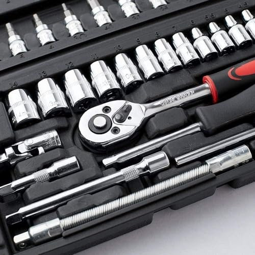 53-Piece Socket and Ratchet Set Chrome Vanadium 1/4 Inch Socket and Ratchet Wrench Set