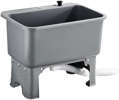 Wischbecken aus Kunststoff Mobiles Küche Spültisch Handwaschbecken Freistehende Einzelbecken-Spüle mit Entwässerungsvorrichtung für Küche Restaurant Waschküche Garten Hinterhof. ( Color : Gray , Size