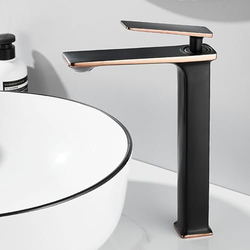 Mitigeur Lavabo Salle De Bain Monocommande Mitigeur Lavabo Mitigeur Vasque à Poser Robinets De Lavabo Pour Salle De Bain Monotrou Chaud Et Froid Mélangé Tout Cuivre,noir + Or Rose,haut