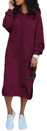 Abito in Felpa da Donna Abito Lungo Oversize con Cappuccio Manica Lunga Tinta Unita Moda Streetwear Pullover Abito in Felpa con Tasche con Cappuccio Abito con Cappuccio