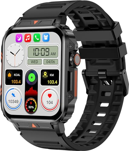 Smartwatch Herren Robust Militär Fitnessuhr mit Telefonfunktion Herzfrequenz Schlafüberwachung Blutdruckmessung Schrittzähler Kalorien 100+ Sportmodi Fitness Tracker Sportuhr für Android iOS