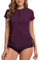 UV Shirt Damen Wasser 1/4 Reißverschluss Schwimmshirt Rashguard Damen Badeshirt Kurzarm Schwimm Tshirt Verstellbarer Saum UPF 50+ Fuchsie M