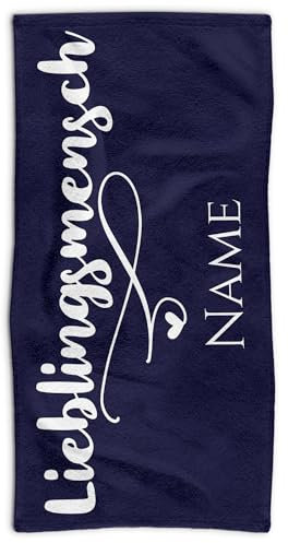 PR Print Royal Handtuch personalisiert mit Wunschname - Personalisiertes Handtuch - Lieblingsmensch - Persönliches Namensgeschenk für Familie und Freunde | 100 x 50 cm, blau