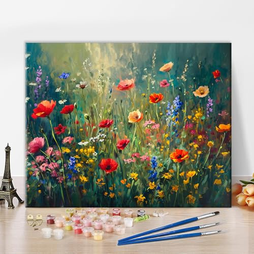 TISHIRON Abstract Floral Paint by Number Landscape Flower Field DIY Painting for Adults & Kids, 16x20