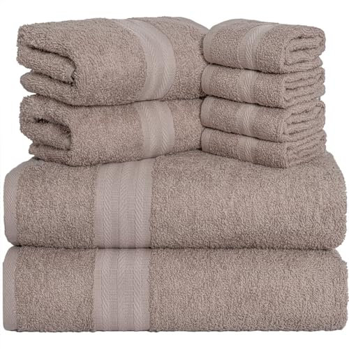 runico Set Asciugamani in Cotone 100%, 8 Pezzi, 2 Asciugamani Grande, 2 Asciugamani Mano, 4 Panni Lavare. Ideale per Bagno, Palestra, Hotel e Spa. Molto Assorbente (CIPRIA)