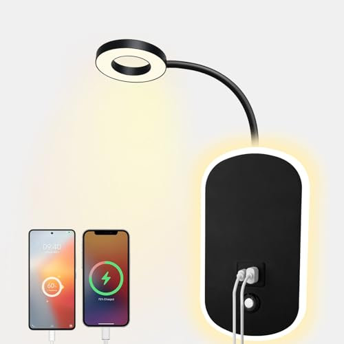 HUIZHOU LED Wandleuchte Leselampe Wand, mit Schalter Touch Dimmbar 3000K,12W Bett Leselicht 360° Schwenkbar Schwanenhals Lampe mit USB-Ladeanschluss Geeignet für Schlafzimmer, Flure, Büros (schwarz)