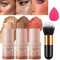 MKNZOME 3PCS Colorete en Crema Contour Stick Iluminador En Stick, Contouring Colorete en Barra Creamy Stick Blush Contorno Maquillaje Iluminadores de Maquillaje with Brush, Impermeable