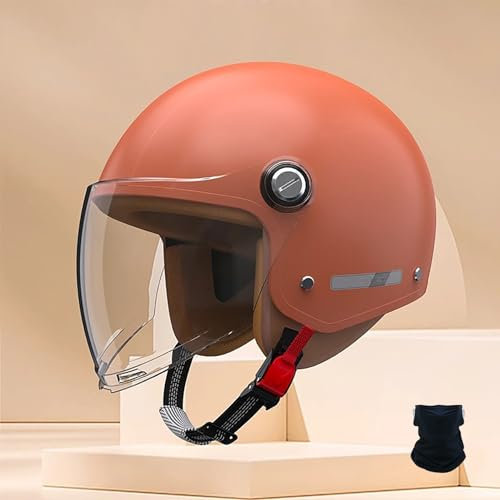 BDBLFLTZ Offener Helm,Motorrad-Halbhelm, Retro-Motorradhelm,ECE DOT-zertifizierter Jethelm,Rollerhelm,offener Halbjethelm,Mopedhelm für Erwachsene,Männer und Frauen Orange B,54-62cm