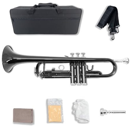 Youngmonic Bb Standard Trompete Set, Messing Erwachsene spielen Westernblasinstrumente für Anfänger oder Erwachsene, Messing Trompeteninstrument mit Hartschalenkoffer, Reinigungstuch und Handschuhen