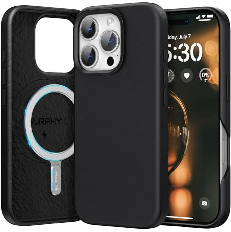 SURPHY Leather Case for iPhone 16 Pro Max Case, Premium Faux Leather Compatible with Mag-Safe [Metallic Buttons & Microfiber Lining] Cover for iPhone 16 Pro Max 6.9 inch, Black