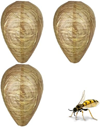 QEDBOJE 3 pièces Leurre de Nid de Guêpe, Attrape-frelons et Attrape-guêpes, Papier Faux Lanterne de Ruche Suspendu, Répulsifs à Abeille Anti-Frelons pour Maison et Jardin à l'Extérieur