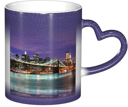 StOlmx New York Night Coffee Mug Ceramics Teacup Birthday Gift Party Office Color Changing Mug in The Sky 11oz