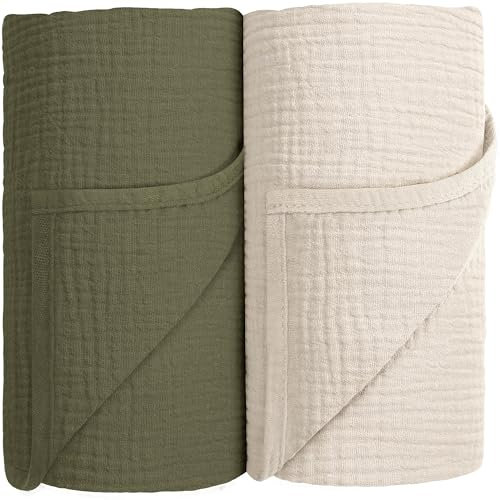 Susurration Baby Pucktuch Musselin Decke 100% Baumwolle Dünne Atmungsaktive Babydecke Baby Swaddle Decke Tücher für Junge und Mädchen 2 Stück 100x100cm (grüner)