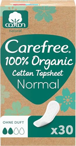 Carefree Slipeinlage 100% Organic Cotton Topsheet Normal (30 Stück), aus 100% zertifizierter Bio-Baumwolle für ein natürliches, frisches Gefühl, Größe Normal (Packung mit 5)