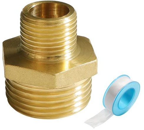 Lyeteung 1 Pezzi G3/4 Maschio a G3/8 Maschio, Nipplo Esagonale in Ottone Raccordo Doppio Nipplo, Maschio Esagonale Nipplo Raccordo, con Nastro per Idraulici, per Collegamento Tubo