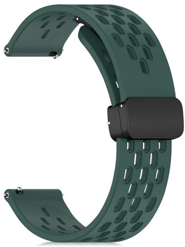 CeiBand Magnetische Silikon Armband für 20 mm 22 mm, Herren Damen Ersatzarmband mit Magnetische Schnalle, Wasserdichtes Sport Ersatz Uhrenarmband - (20 mm, Grün)