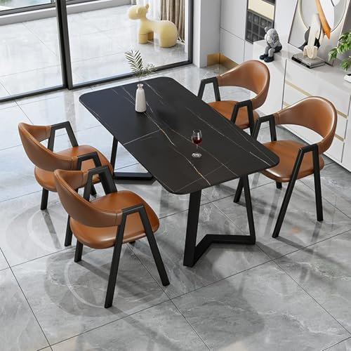 Moderno juego de mesa de comedor de 4 piezas con sillas tapizadas, muebles de cocina y comedor de lujo para salas de recepción, juego de mesa de cocina rectangular con tablero de roca.