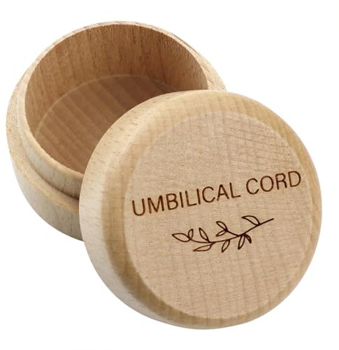 Wooden Memorial Box for Baby Keepsakes, Umbilical Cord and Hair Storage, Christening Gift