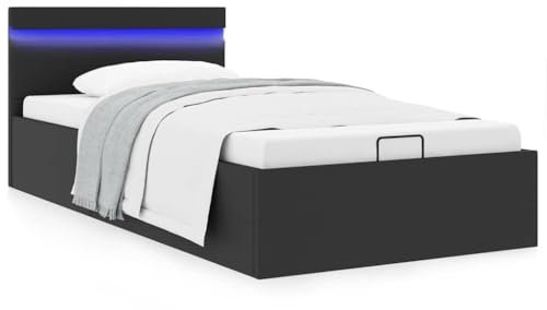 HEFZGDB Bett mit Bettkasten Hydraulisch LED Kunstleder 100x200 cm Jugendbett Bed Frame Familienbett Doppelbett für Herberge Schlafzimmer Wohnbereich Gästezimmer