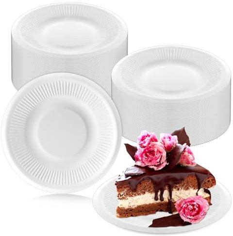 LeonBach 200 Pack 5 Inch Small Paper Plates,Bulk Disposable Plates Sugarcane Bagasse Fiber White Round Paper Cake Plate Mini Dessert Appetizer Plate for Party Snack,Cat Feeding
