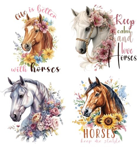 SUPERDANT 4PCS Bügelbilder Wärmeübertragung Patches Mit Pferd Und n Tiere Wärmeübertragungsaufkleber DIY Abziehbilder Zum Aufbügeln Wärmeübertragungspapier Für Kleidung T Shirts Rusäe Taschen Kissen