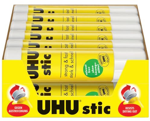 UHU Stic Lot de 24 bâtons de colle sans solvant Blanc sec Transparent Tubes de 21 g