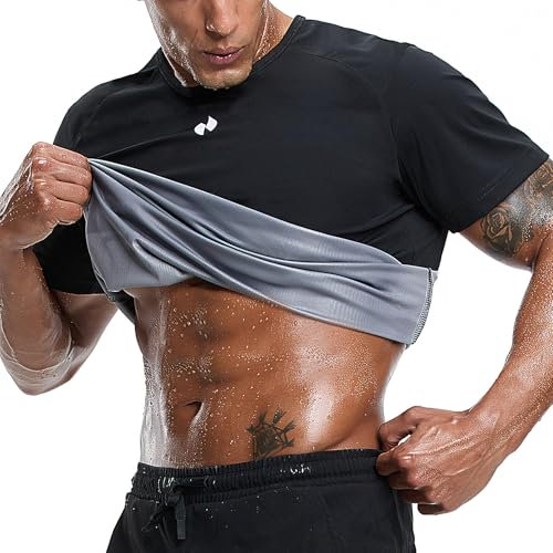 HOTSUIT Tee Shirt de sudation pour homme Fitness Manches de courts de sauna pour Sport Sudation Top Ventre Plat Noir M
