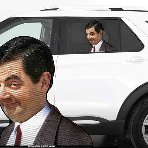 Bean Smiling Waving Ride-A-Long 12 Perforated Laminated See Thru Window Decal attaches to Rear Side Window. Made in USA.