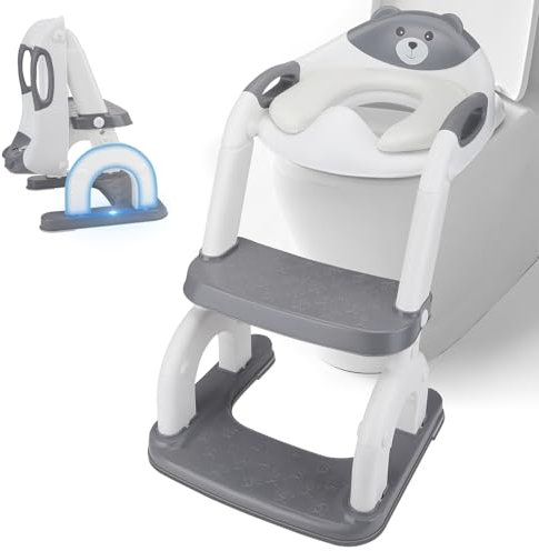 2 Su 1 Riduttore Wc Bambini,Con Scaletta,Seduta Imbottita,Antiscivolo Anti Spruzzo, Regolazione Di Altezza A 10 Livelli,Scaletta Wc Per Bambini,Riduttore Water Bambini Per Potty Training