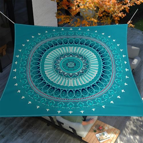 ENEN Sonnensegel Wasserdicht Quadrat Sonnensegel Balkon Sonnenschutz Schutz Windschutz Schattennetz Camping Reißfest Wetterfest für Garten Terrasse (Cyan Mandala,1,5x1,5m)