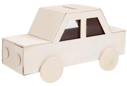 VANZACK Wooden Car-Shaped DIY Piggy Bank for Students Unfinished Craft Coin Bank for Saving Money for Home Decor and Creative Projects