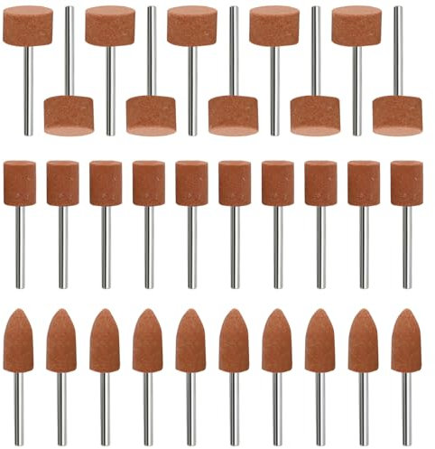 Jeu de 30 Meules en Oxyde D'Aluminium Compatible avec Dremel Outil Rotatif Mèches de Ponçage avec Tige de 1/8 pour Polissage Meulage Embout Sculpture Métaux Ébarbage (3 Formes)