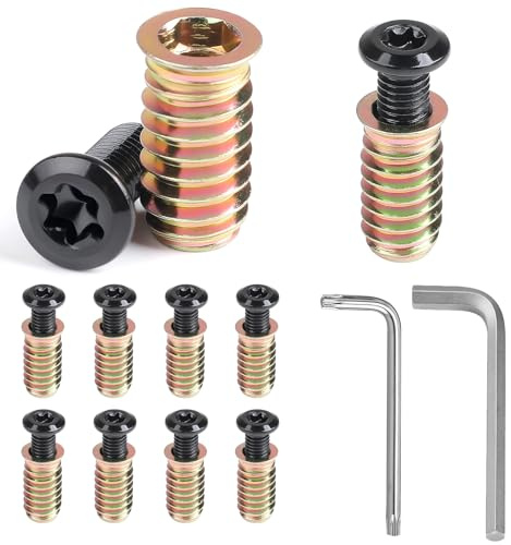 MIGUBIGU 10 Paires Insert Fileté Bois M8 avec Vis M8*30mm, Insert Fileté Metal 25mm avec Clé Torx, Vis a Téte Plate Torx Noire, Vit a Téte Bombée pour Meubles en Bois, Tables, Chaises