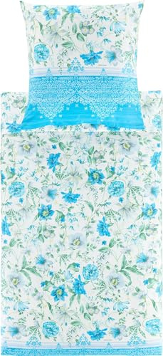 BASSETTI Casablanca Bettwäsche + 1 Kissenhülle aus 100% Baumwollsatin in der Farbe Celeste C1, Maße: 200x200 + 1 K 80x80 cm - 9332135