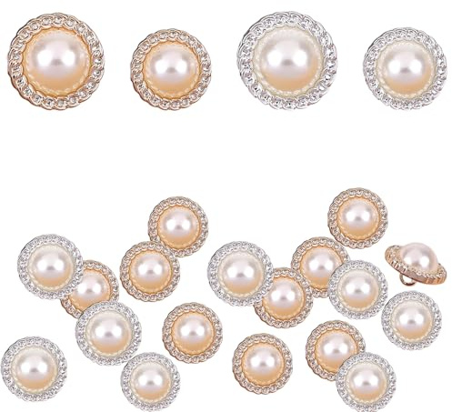 TRKETK 80 Stück Faux Perle Knöpfe 15/11.5 mm Runde Nähknöpfe Retro Kunststoff Perlenknöpfe Mit Schaft Nähen Hochzeit Handwerk Verschönerung für Kleidern Blusen Handwerk DIY Handtasche