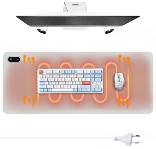 Beheizte Schreibtischunterlage 80x33cm Mit Digitalanzeige & 5 Heizstufen & 4 Stunden Automatischer Abschaltung, USB Wasserdichtes Beheizte Mousepad Für Pc/Laptop, Büro Und Zuhause (Schlossgrau)