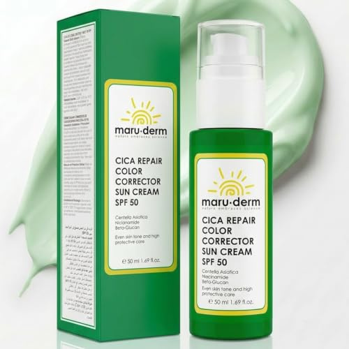Maruderm Cica Repair Getönte Farbkorrektur-Sonnencreme SPF 50+ – Sehr Hoher UVA/UVB-Schutz | Hydratisierende & Beruhigende Gesichtscreme mit Centella Asiatica, 50 ML