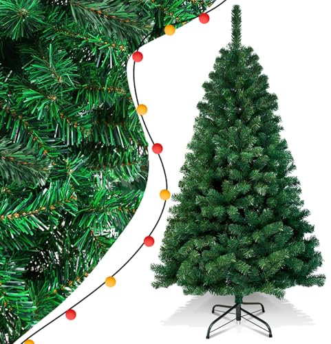 Eikuavons Árbol de Navidad artificial, 210 cm, PVC, con 900 puntas, incluye soporte de metal plegable, difícilmente inflamable, color verde