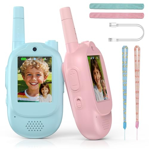 Video Walkie Talkie für Kinder, Geschenk für Jungen und Mädchen ab 3 Jahren, walkie Talkie Kinder aufladbar, Kinderspiele, Kinderspielzeug, geeignet (1 pink + 1 Blue)