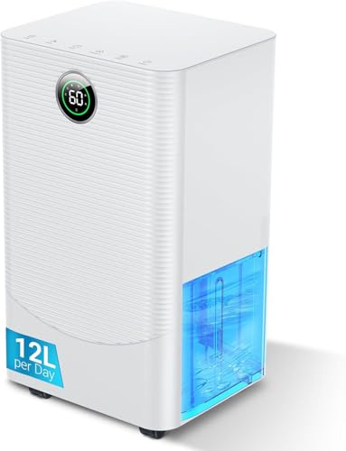 12L/day Dehumidifier with Humidity Sensor & Display - 24-Hour Timer, 3 Dehumidification Modes, Suitable Bedrooms, Office, Basements, Continuous Draining - Upgraded - Valentine's Day gifts