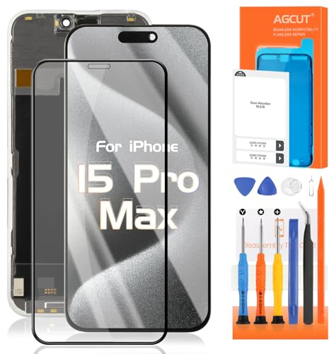 AGCUT OLED Pantalla LCD para iPhone 15 Pro Max LCD Pantalla para iPhone 15 Pro Max A2849 A3105 A3106 A3108 6,7 Pantalla 3D Táctil Digitalizer Touch Screen Asamblea con Herramientas, Negro