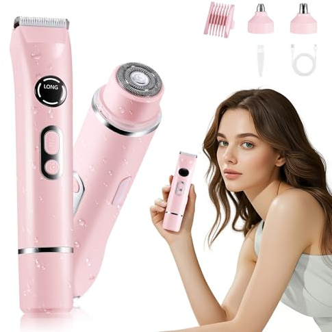 Rasierer Damen 4-in-1 Damenrasierer Elektrisch Gesichtshaarentferner für Frauen,Ipx7 Wasserdicht Trimmer Damen Bikini trimmer Trocken&Nass Damenrasierer für Gesicht, Beine, Arme, Achseln und Bikini