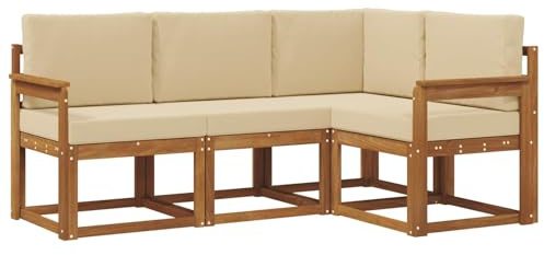 vidaXL Outdoor-Sofagarnitur mit Kissen 4 pcs Natur und Beige, Outdoor Sofa, modernes Eckmöbel, Garten Lounge, langlebige Patio-Sitzgelegenheiten, Komfortables Terrassen-Set Wohnzimmer